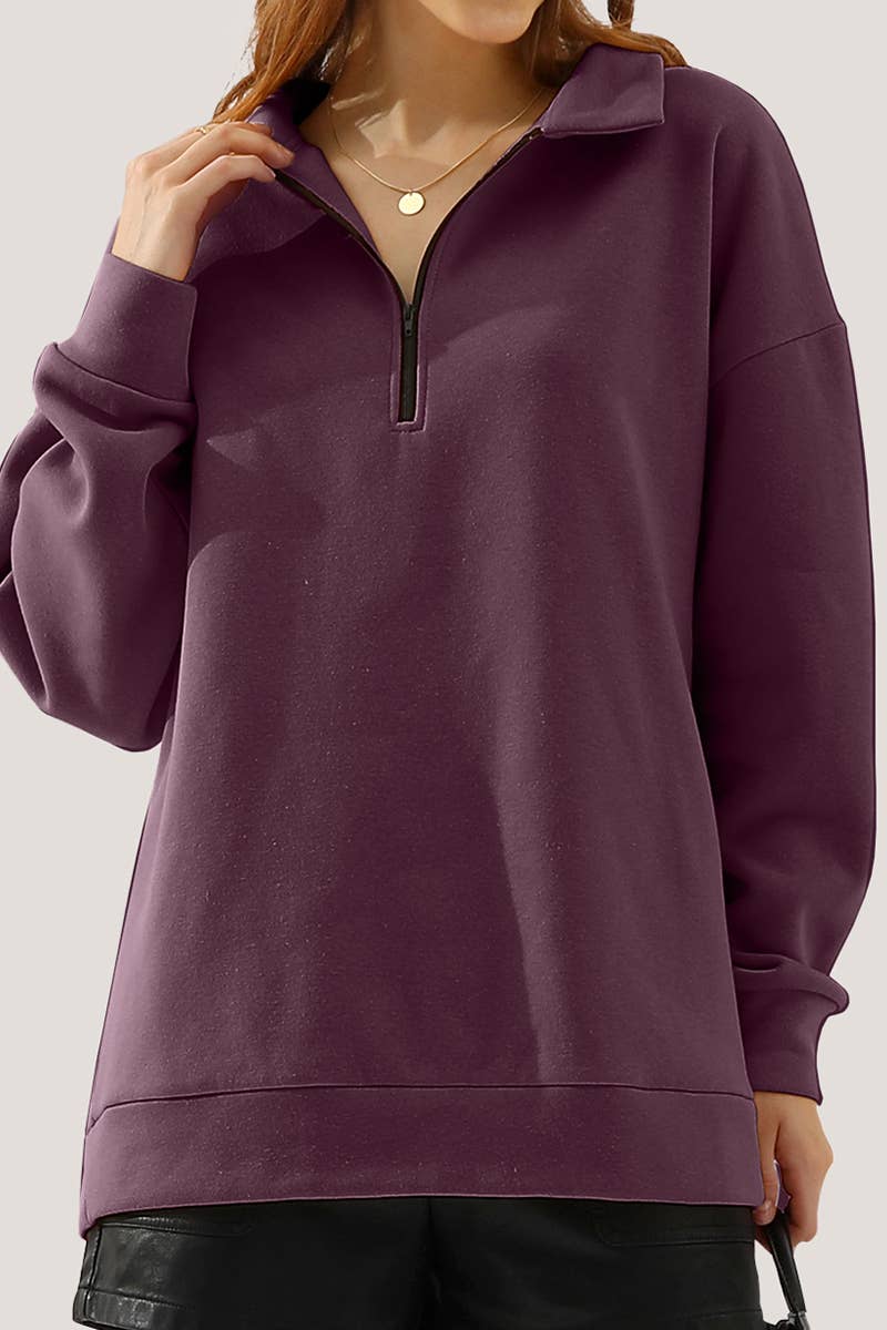 CWOHOL431_Zip Neck Lightweight Pullover Sweatshirt
