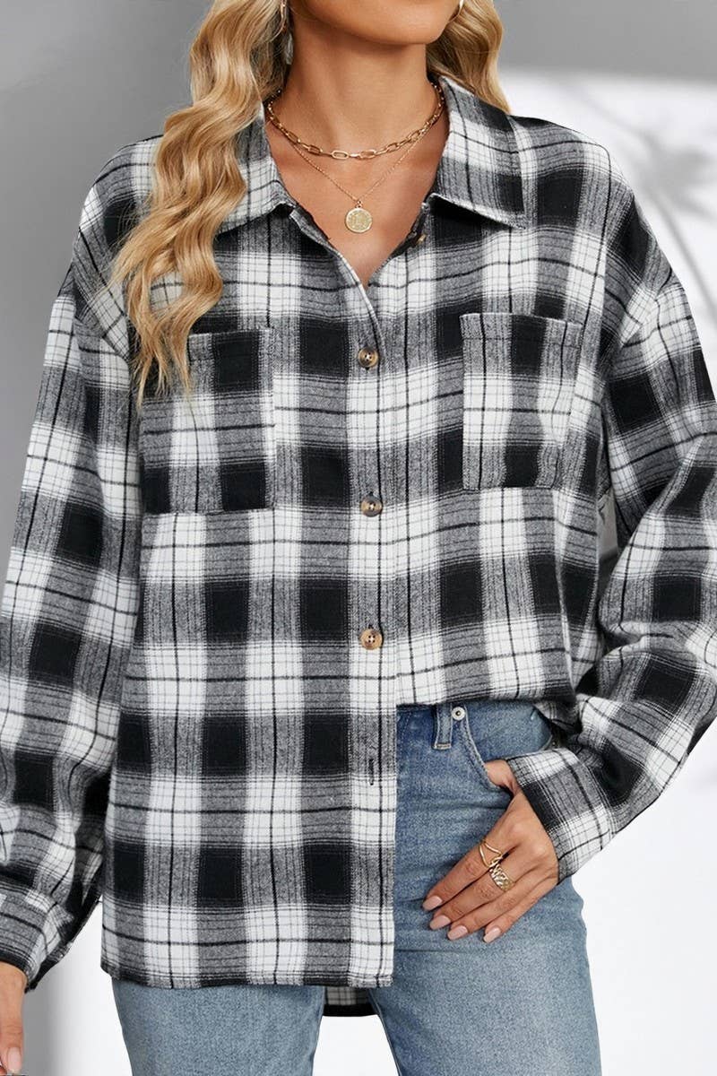 CWTBLL01310_STRIPED PLAID COLORBLOCK LONG SLEEVE POLO SHIRT