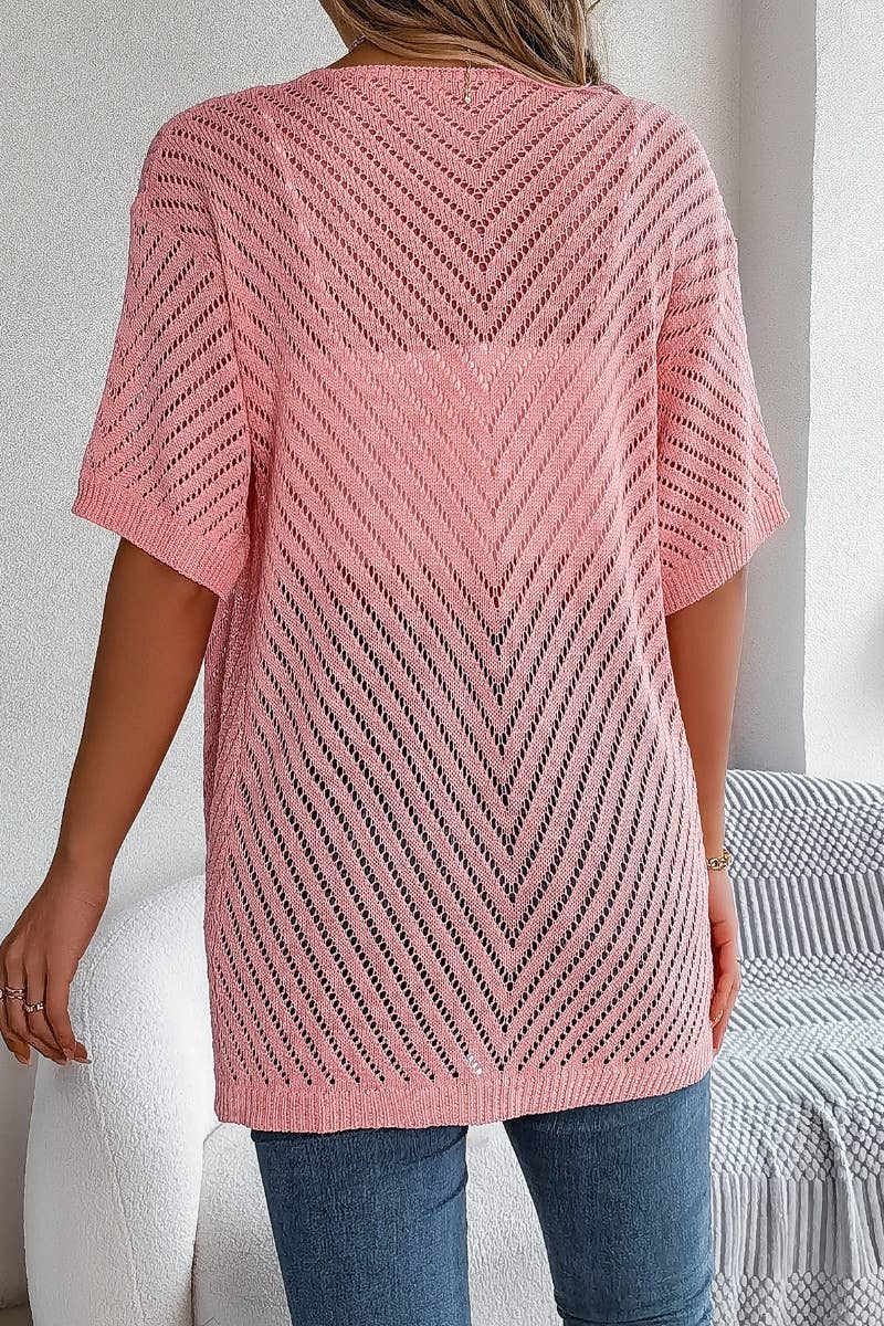 CWTBLS1056_SUMMER KNIT CUT-OUT SHORT-SLEEVED SUNBLOCK TOP