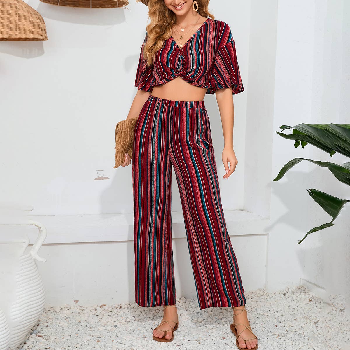 City style trousers short sleeve top two-piece set