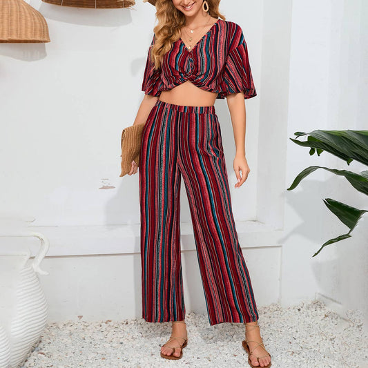 City style trousers short sleeve top two-piece set