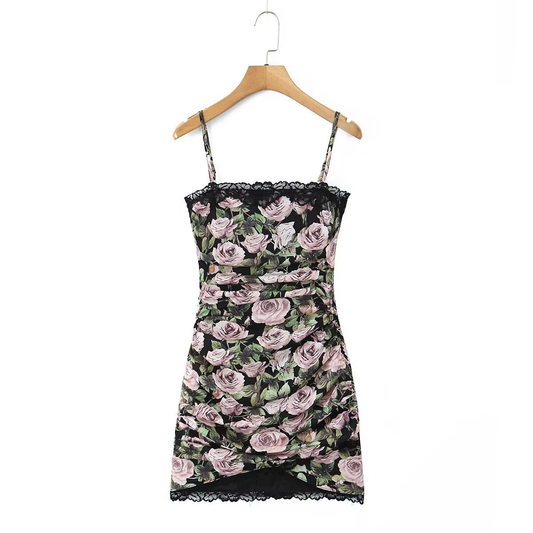 French Style Lace Rose Print Women¡¯s Slip Dress