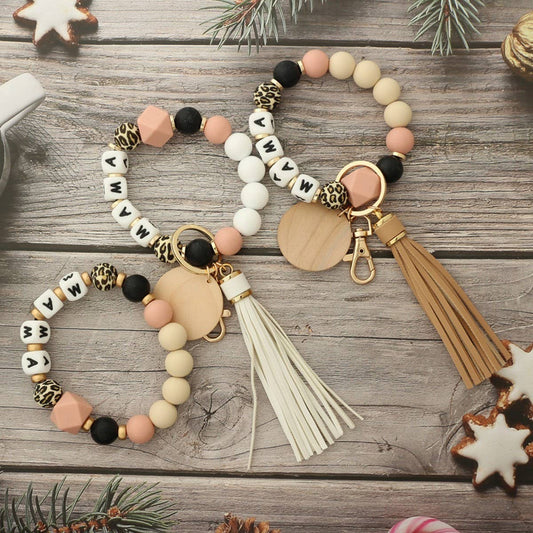 Silicone Bead Bracelet Keychain for Women