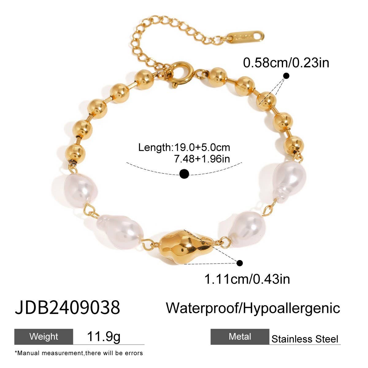 Titanium Steel Baroque Pearl Bracelet,Luxury Style