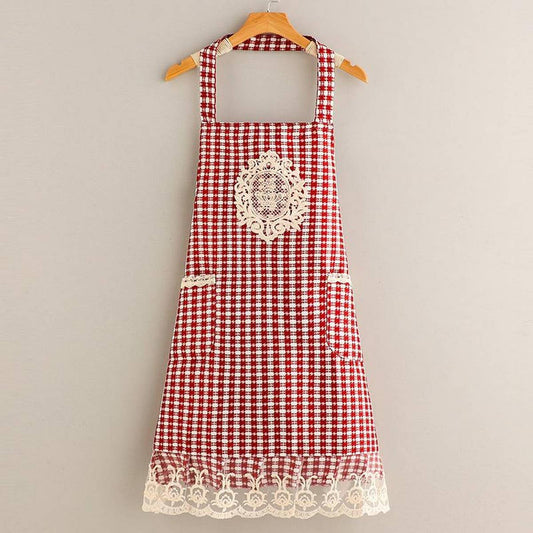 Plaid Lace Princess apron with pockets bulk_CWMM2042