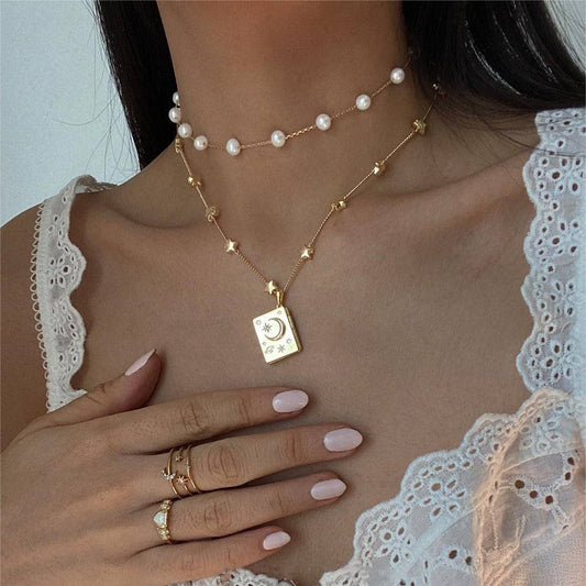 OPEN AND CLOSE STAR AND MOON DIAMOND NECKLACE_CWMM3820