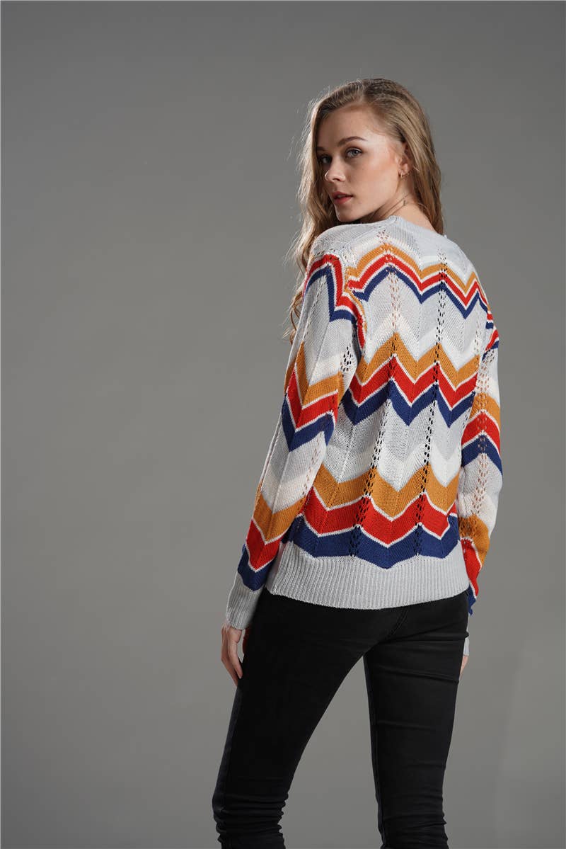 Crew neck sweater pullover striped rainbow top