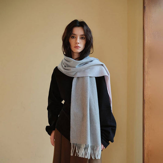 Pink Gradient Wool Scarf - Warm Reversible Winter_CWASC2376