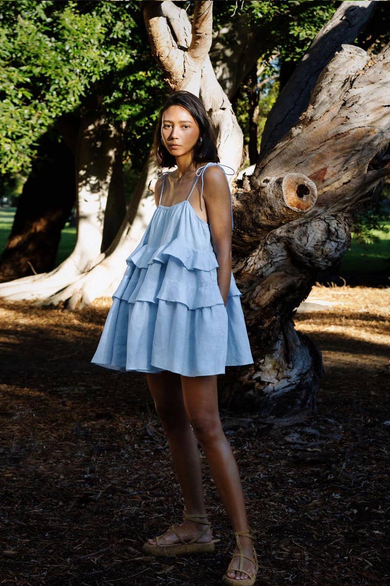 CWDSD7816_SUMMER LAYERED RUFFLE BACKLESS MINI DRESS