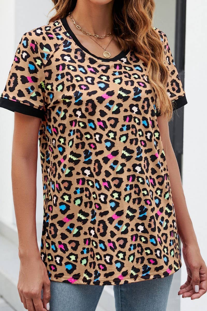 CWTBLS0348_V-Neck Short Sleeve Print Top