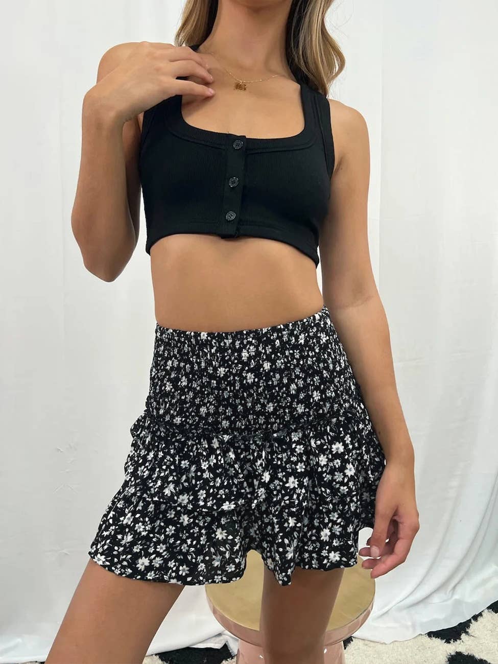 Fashionable Bohemian short pleated floral skirt
