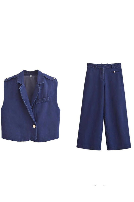CWSBSSL0151_DENIM SUIT VEST + PANTS PERSONALITY STREET SUIT