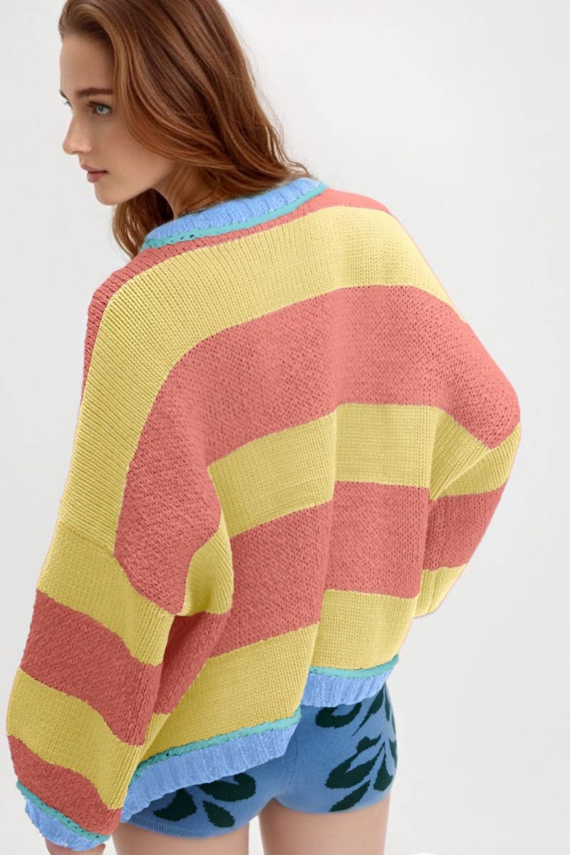 CWOSWL6945_OVERSIZED COLORBLOCK STRIPED SWEATER