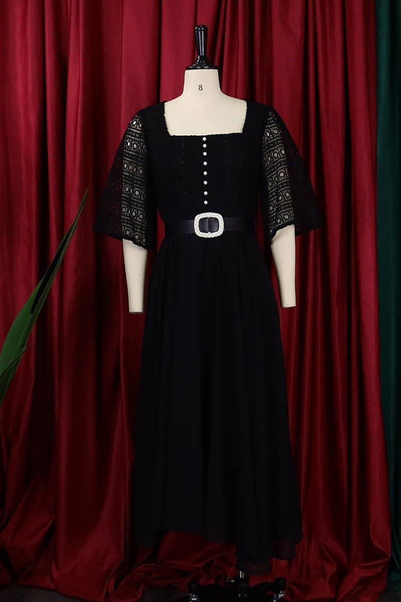 CWDMD1727_PLUS SIZE BELTED LONG DRESS