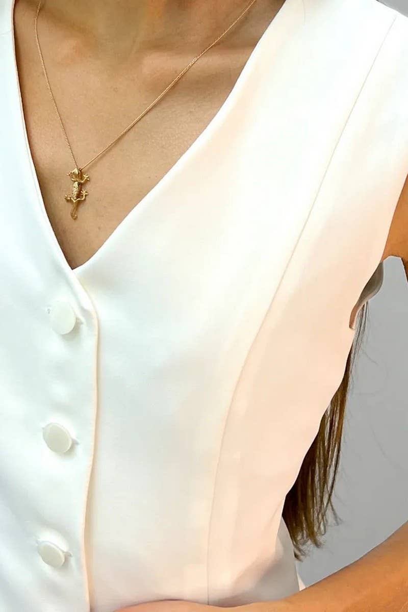 CWTBLSL0905_VINTAGE SLEEVELESS BLAZER VEST CARDIGAN TOP