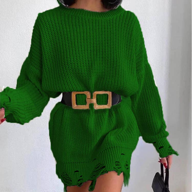 CREW-NECK SWEATER DRESS WITH A HOLE IN THE HEM