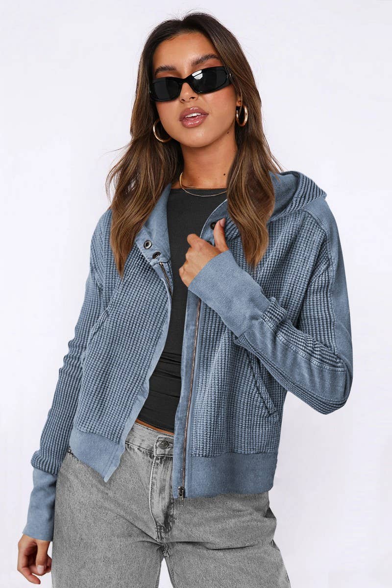CWOJA1749_SLOUCHY ZIP-UP CROPPED PANEL HOODIE JACKET