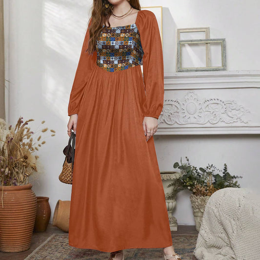 BOHO LANTERN SLEEVE GEOMETRIC PRINT DRESS