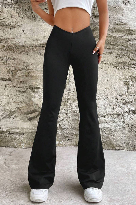 CWBLP1425_SOLID COLOR V-WAIST SLIM FLARED TROUSERS