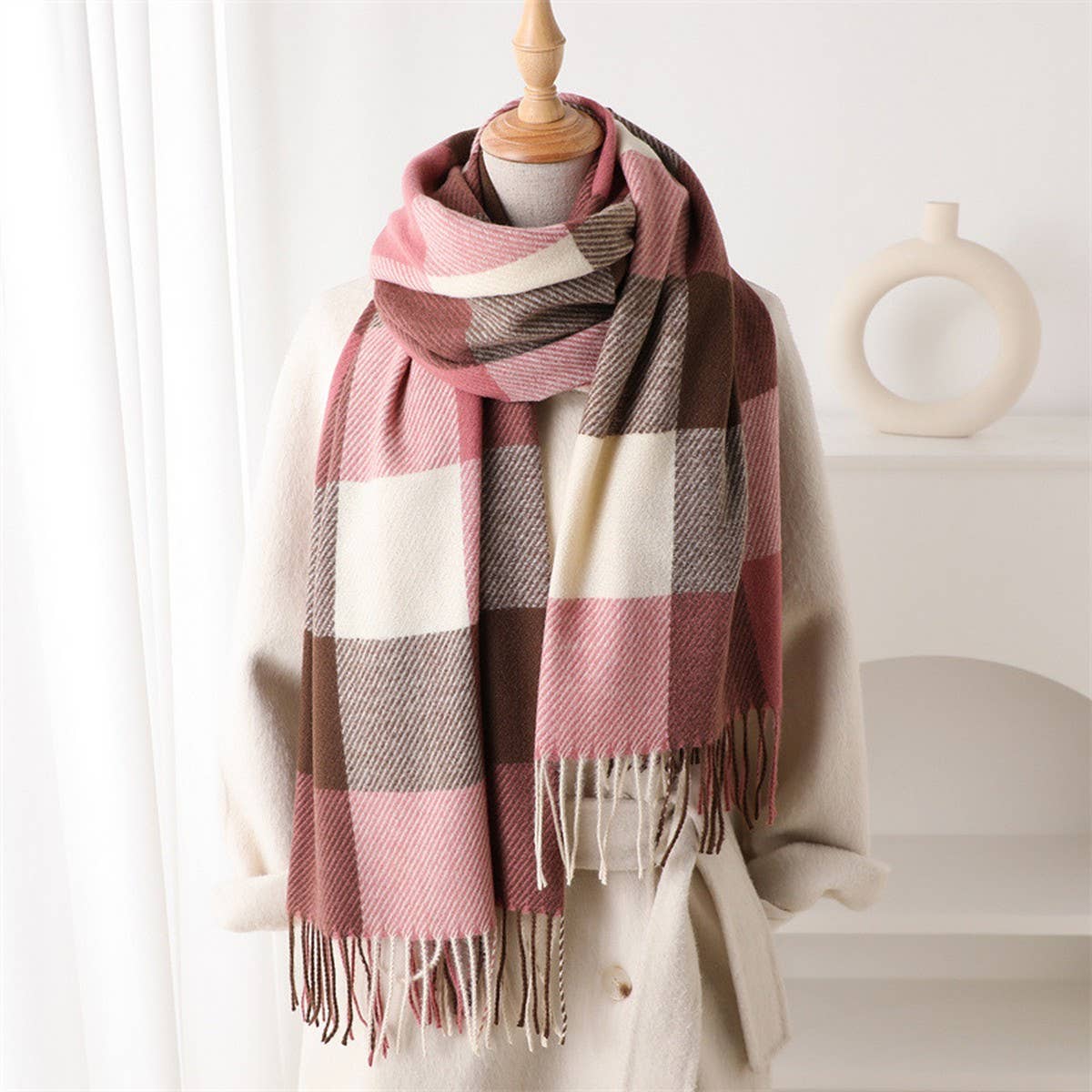 Warm Checkered Scarf Shawl for Cold Weather