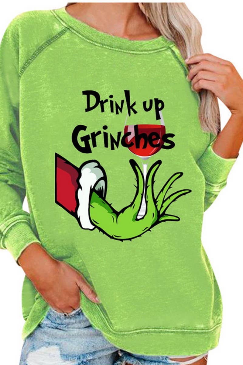 CWTBLL01326_CHRISTMAS CARTOON HORN SLEEVE SWEATSHIRT