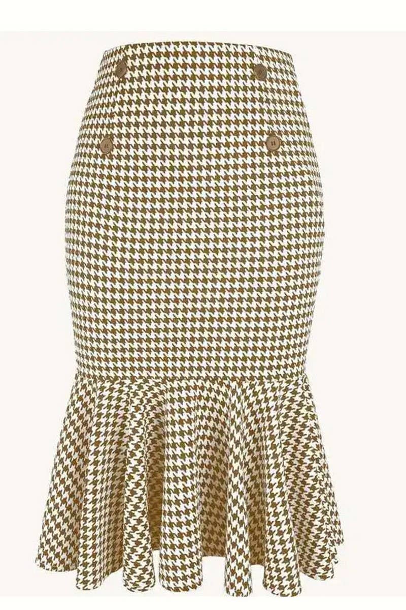 CWBMS0428_SUMMER ELEGANT HOUNDSTOOTH ELASTIC FISHTAIL SKIRT