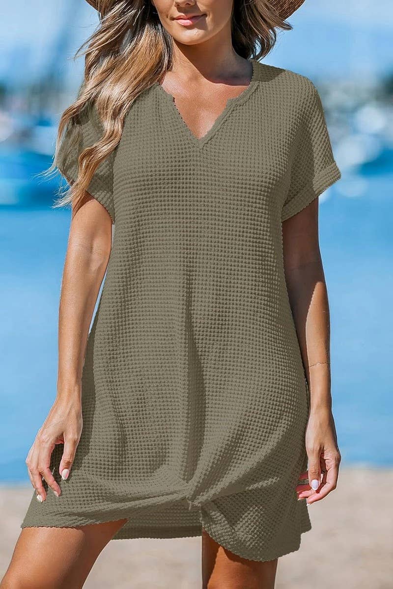 CWDSD8698_TWIST FRONT V-NECK BEACH COVER-UP DRESS