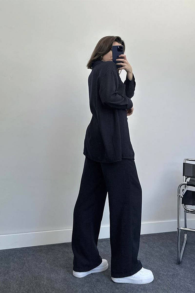 CWSS1061_WOMEN'S LOOSE LONG-SLEEVED SHIRT TWO-PIECE SUIT