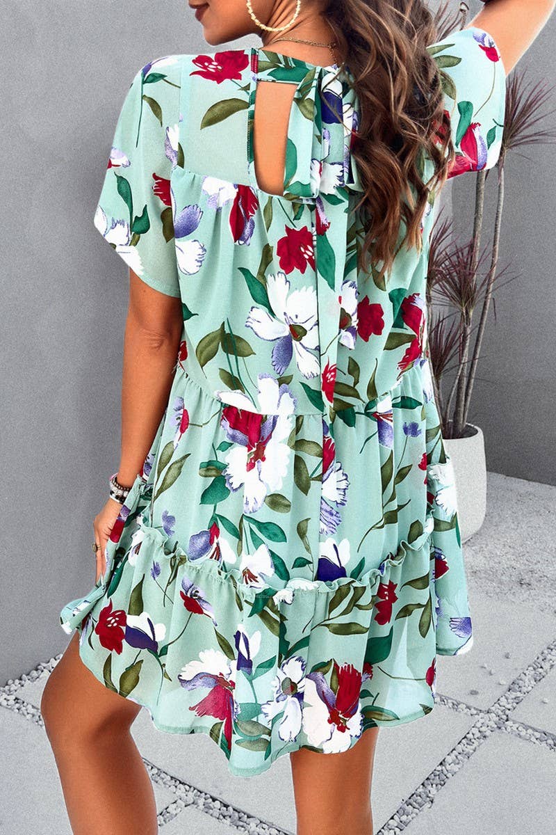 CWDSD7136_2025 LEISURE HOLIDAY PRINT SHORT SLEEVE DRESS