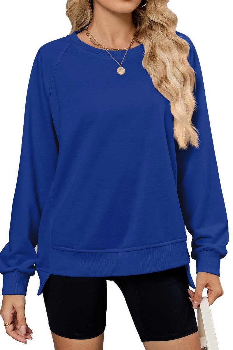 CWTTL01001_NEW THREADED ROUND NECK LONG SLEEVE LOOSE TOP