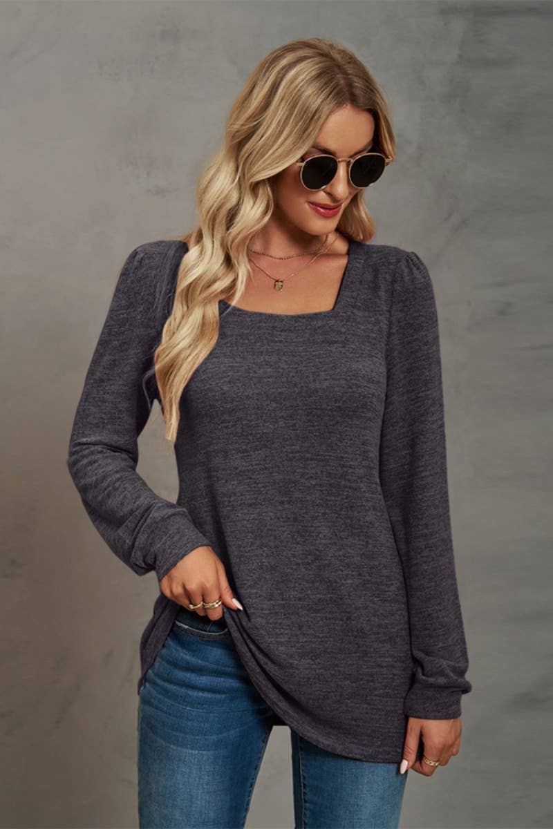CWTBLL2708_AUTUMN CASUAL SQUARE NECK LONG SLEEVE TOP