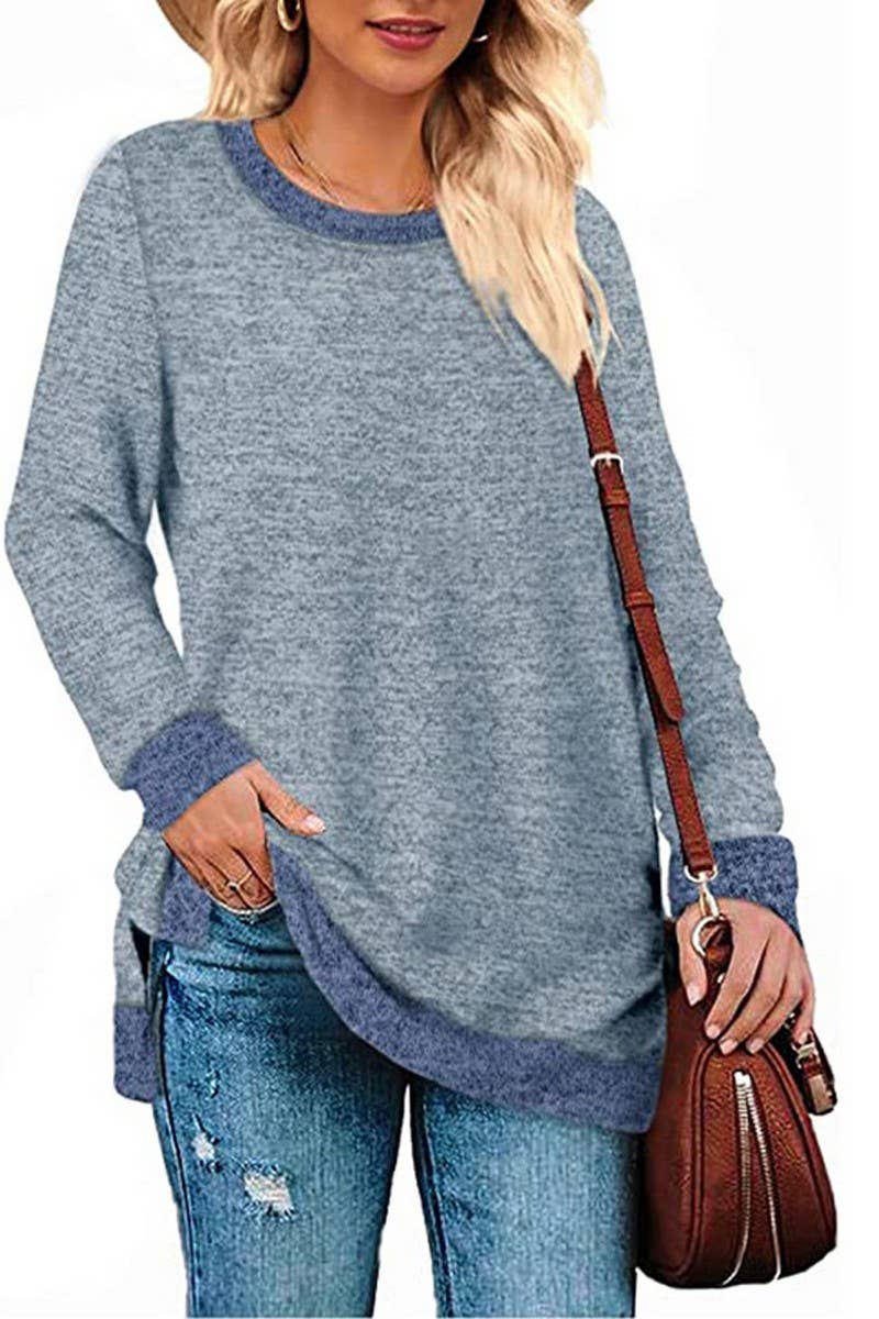 CWTBLL3686_COLORBLOCK SLIT LOOSE CASUAL PULLOVER TOP