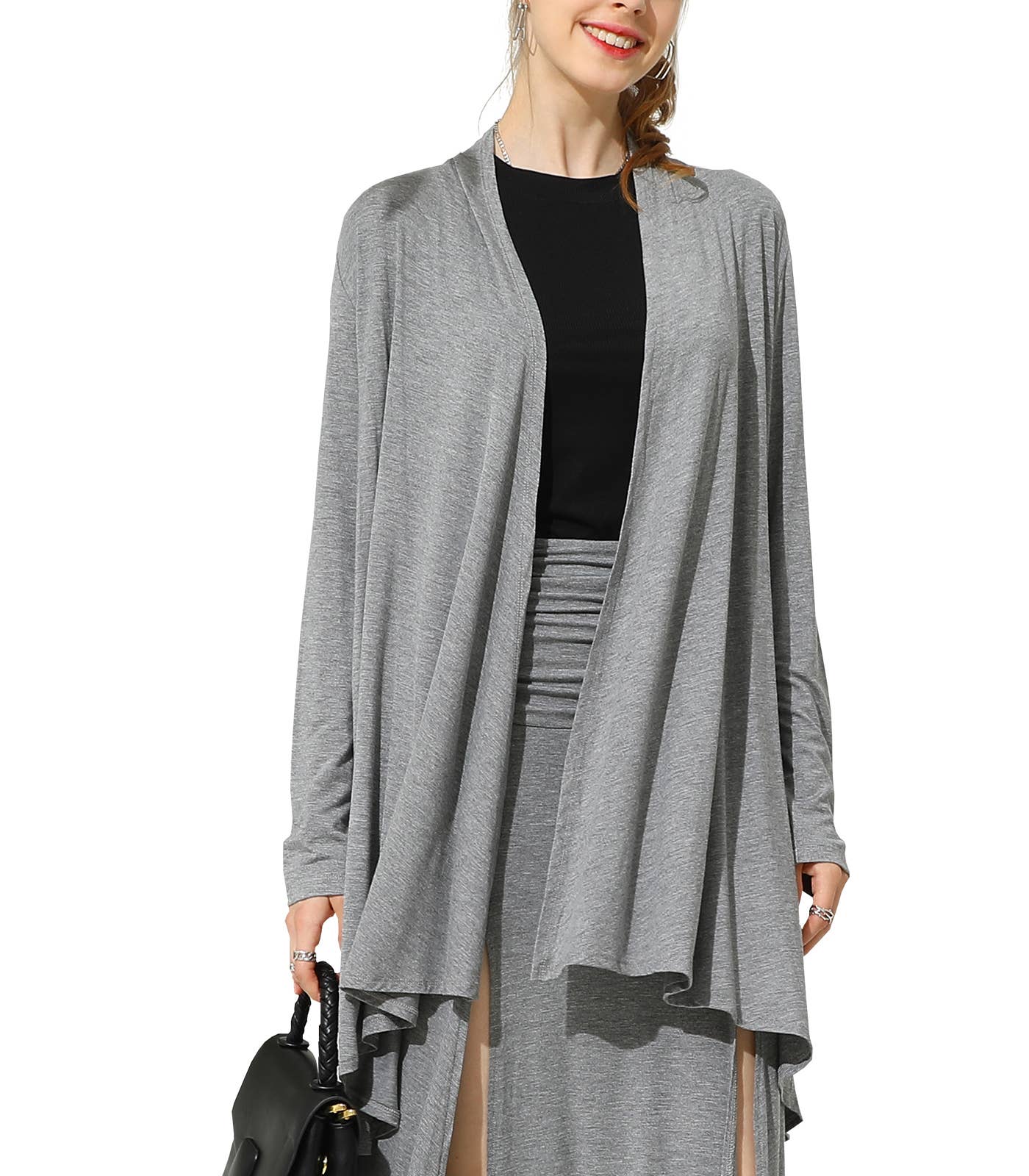 AWTL074_Long Sleeve Casual Open Front Long Cardigan