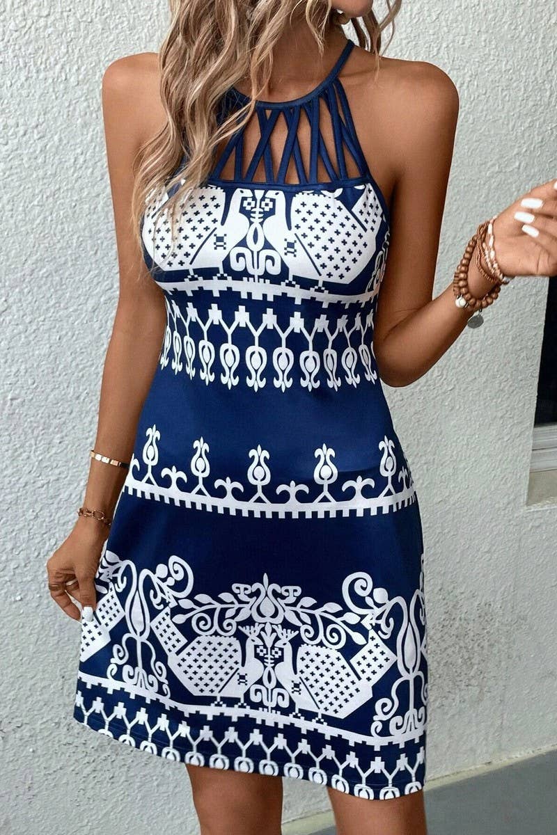 CWDSD7526_SUMMER NEW SUSPENDER PRINT VERSATILE DRESS