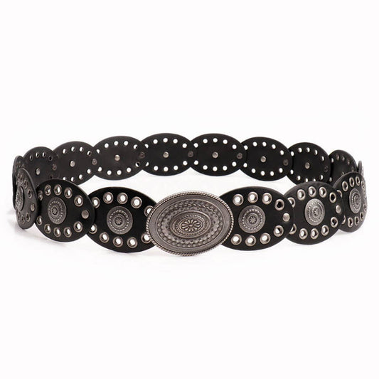 Exaggerated punk-style oval spliced waistband