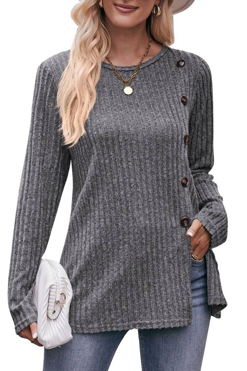 CWTTL1640_Round neck Long Sleeve Pullover Top
