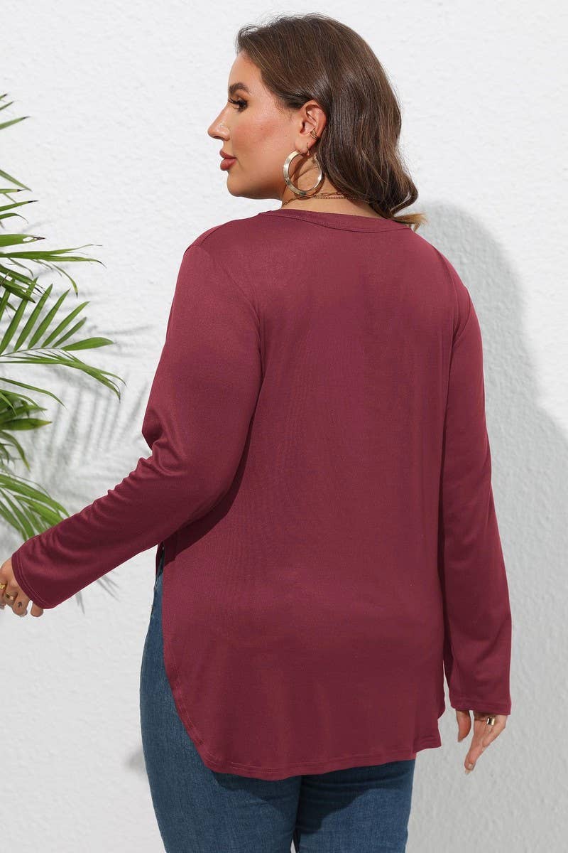 CWTTL1309_PLUS Size Round Neck Long Sleeve Top