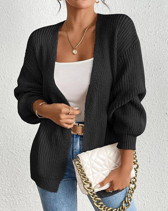 CASUAL COARSE CARDIGAN SOLID COLOR LOOSE COAT