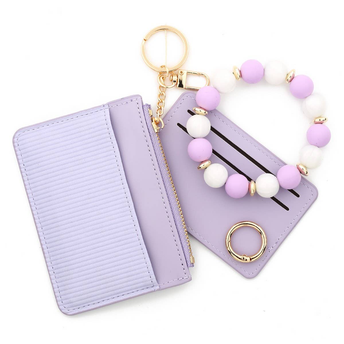 Leather ID Card Wallet with Silicone Bead Keychain_CUAB00449