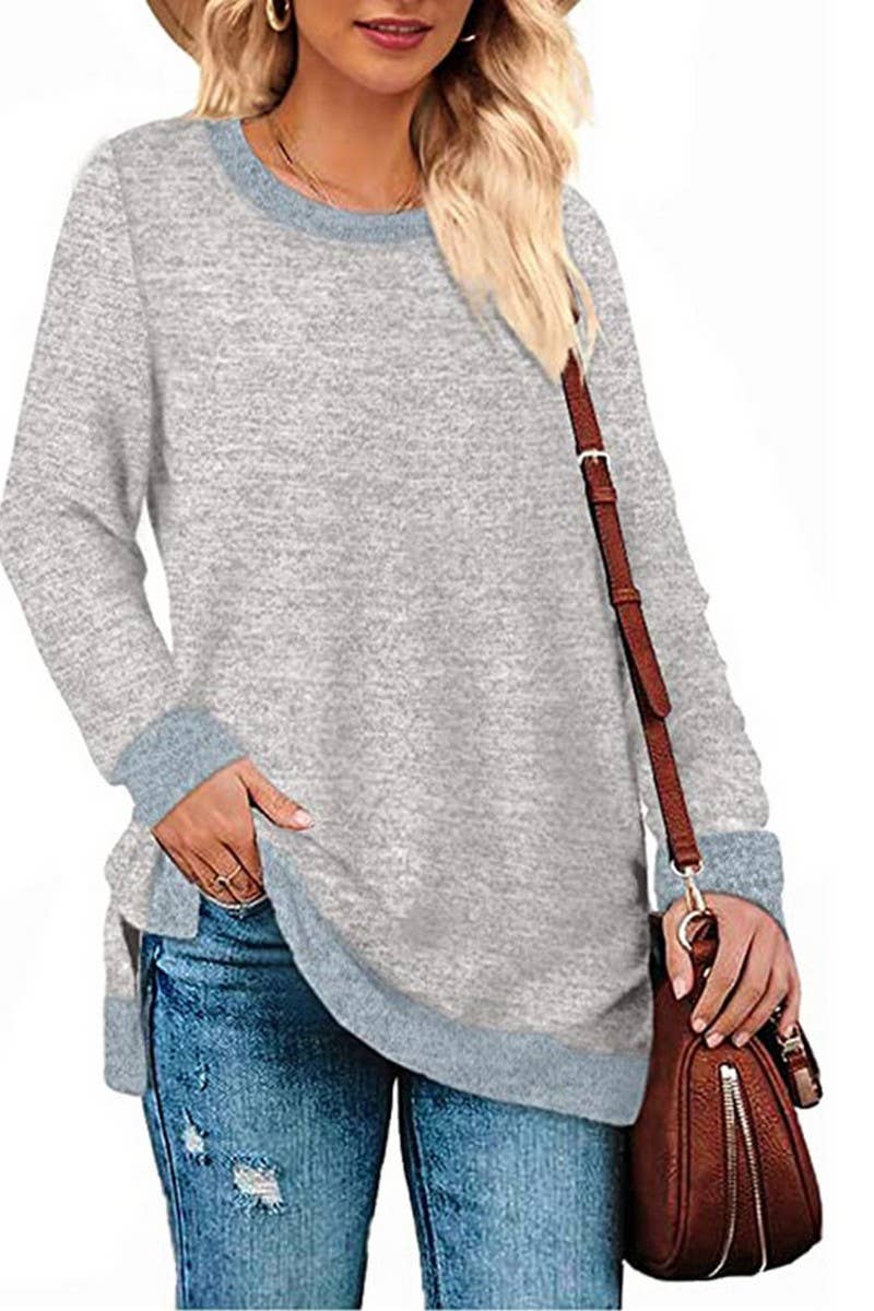 CWTBLL3686_COLORBLOCK SLIT LOOSE CASUAL PULLOVER TOP