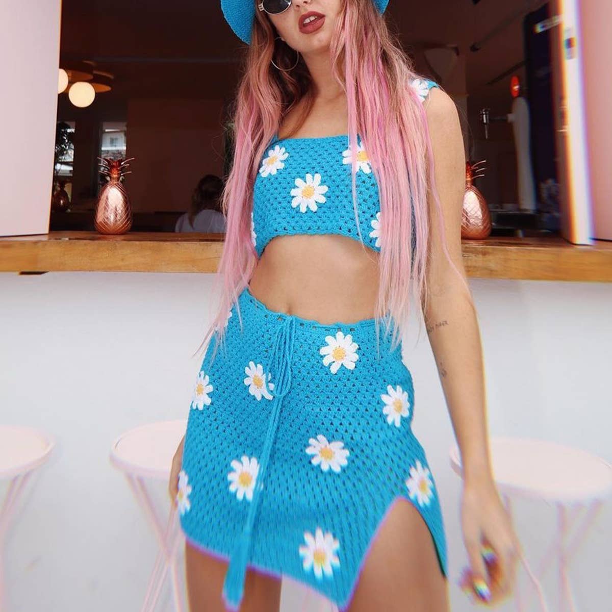 CASUAL CROCHETED YARN TWO-PIECE SET