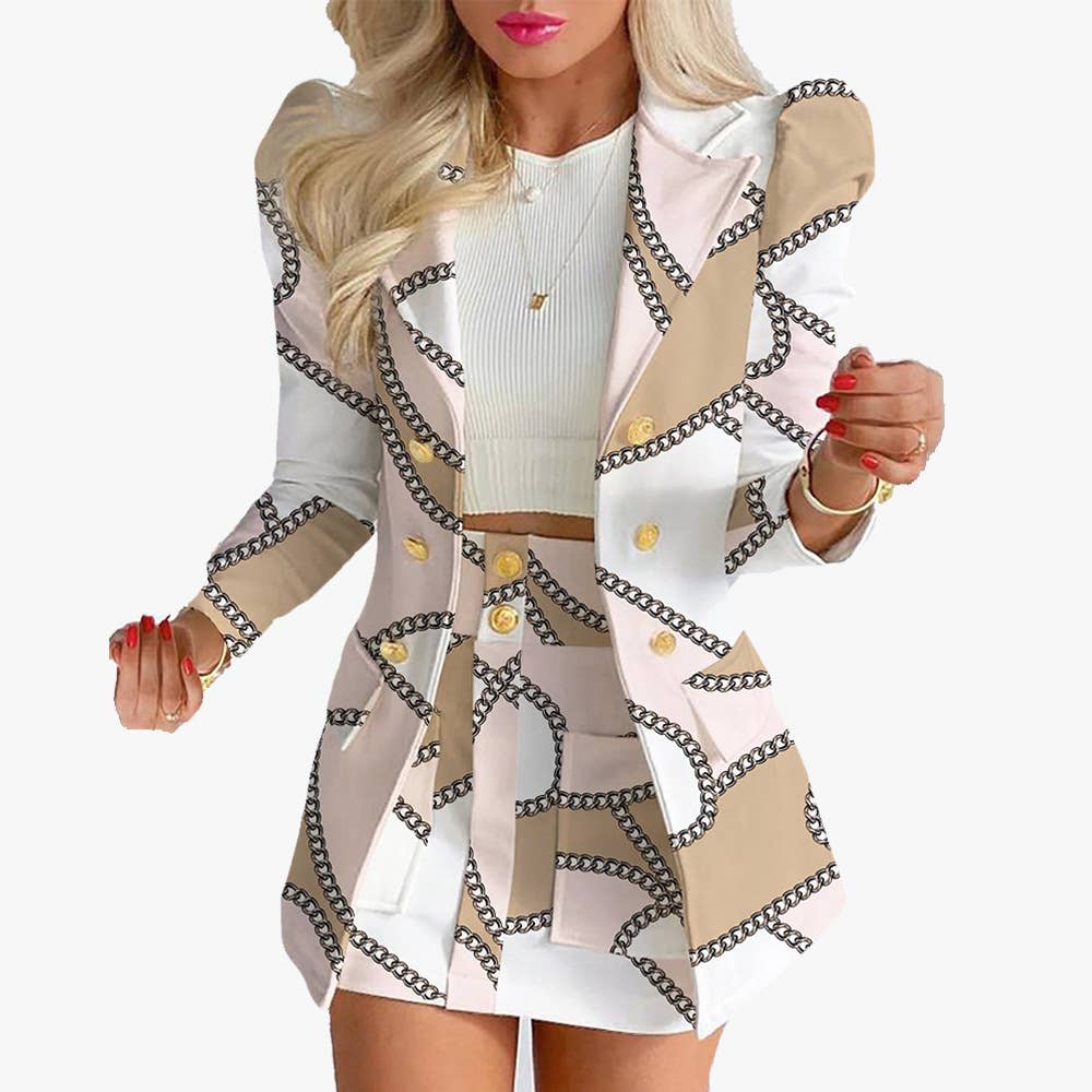 Fashionable printed puffed-sleeve suit jacket