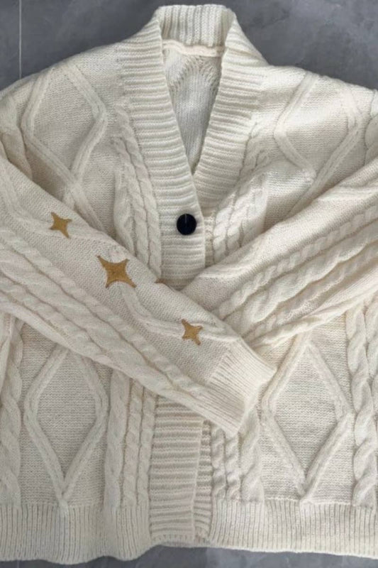 CWOCAL2182_STAR EMBROIDERY BUTTON LONG SLEEVE CARDIGAN