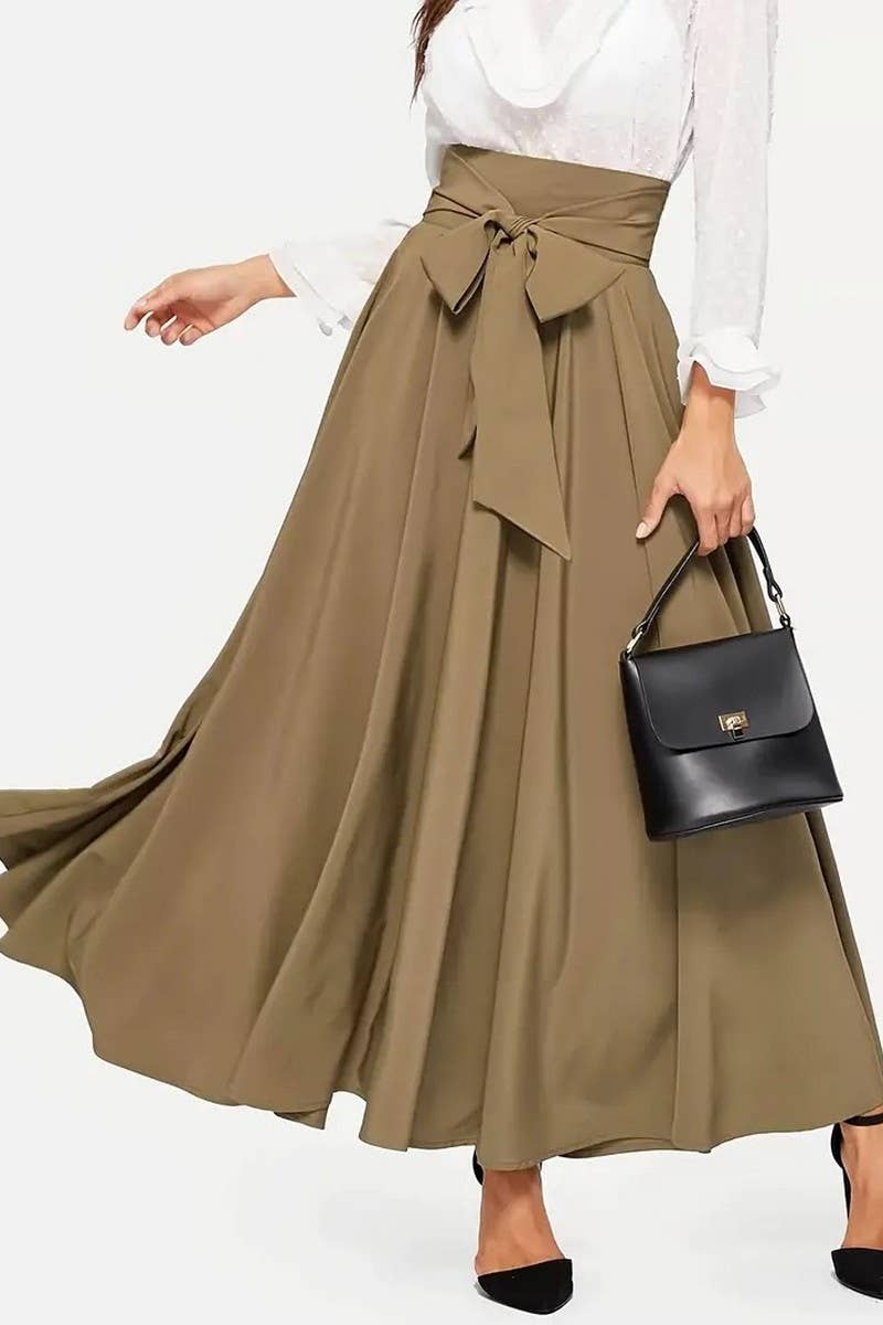 CWBLS0533_SUMMER HIGH WAIST SLIM FRONT TIE A-LINE SKIRT