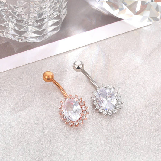 Copper Sunflower Gear CZ Belly Ring for Women