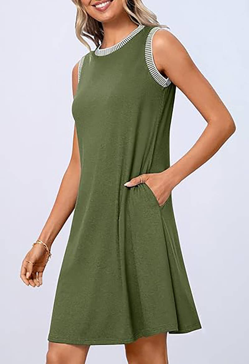 CREW-NECK LOOSE CASUAL SLEEVELESS MINI DRESS