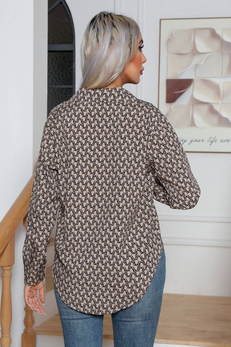 CWTTL1389_Casual Print Foldover Collar Pullover Top