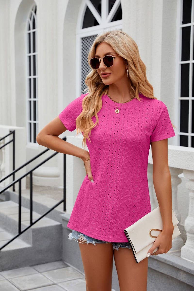 CWTTS0828_Round Neck Short Sleeve Knit Top