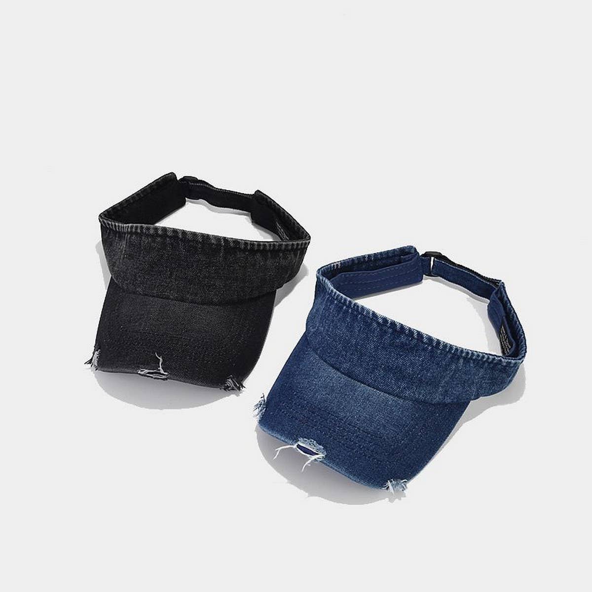 Distressed Denim Visor Hat - Vintage Sunshade Cap_CWAH3286