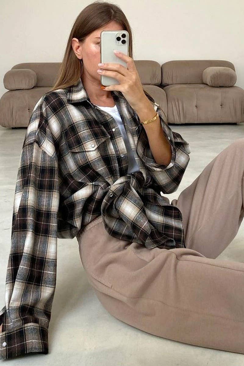 CWTBLL00585_CASUAL LONG-SLEEVED SHIRT RETRO PLAID SHIRT